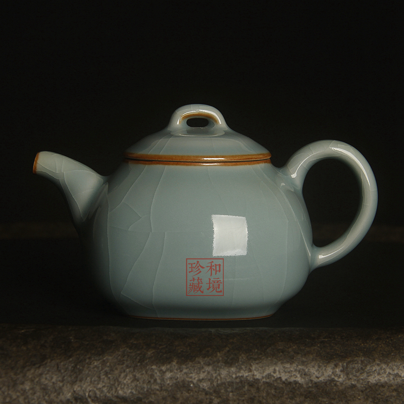 和境堂 景德鎮(zhèn) 青瓷 圓方壺 天青色 HR-168釉面瑩潤 經(jīng)典開片茶壺