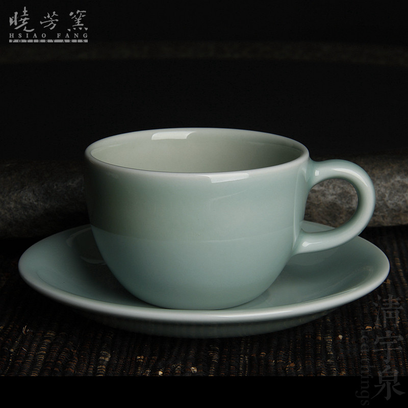 台湾蔡晓芳 单色釉 豆青釉 含杯托 咖啡杯 晓芳窑 颜色釉花茶杯组