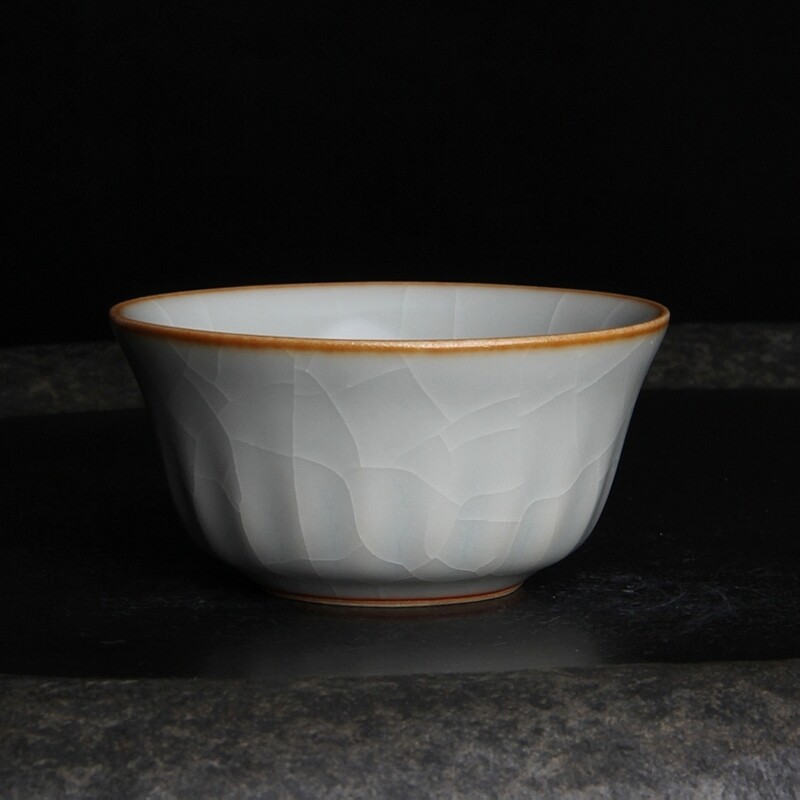 台湾柏采汝窑茶杯冬青釉月白 柏采窑 BR-153E 满园春色杯汝瓷开片