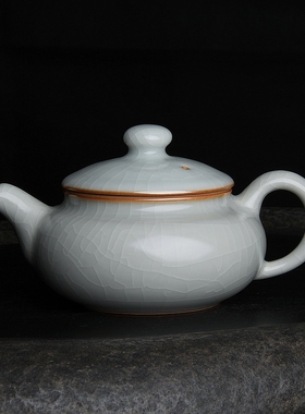 台湾柏采汝窑茶壶 冬青釉月白 柏采窑 HR-114E 大古道壶 开片汝瓷