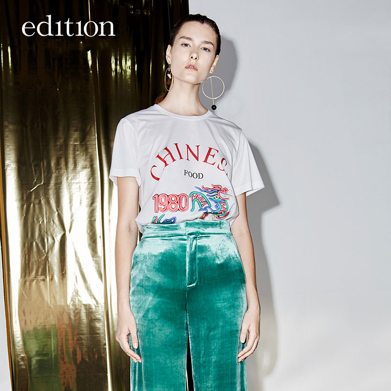 edition印花短袖T恤女夏圓領直身純棉休閑EA172TEE211 moco