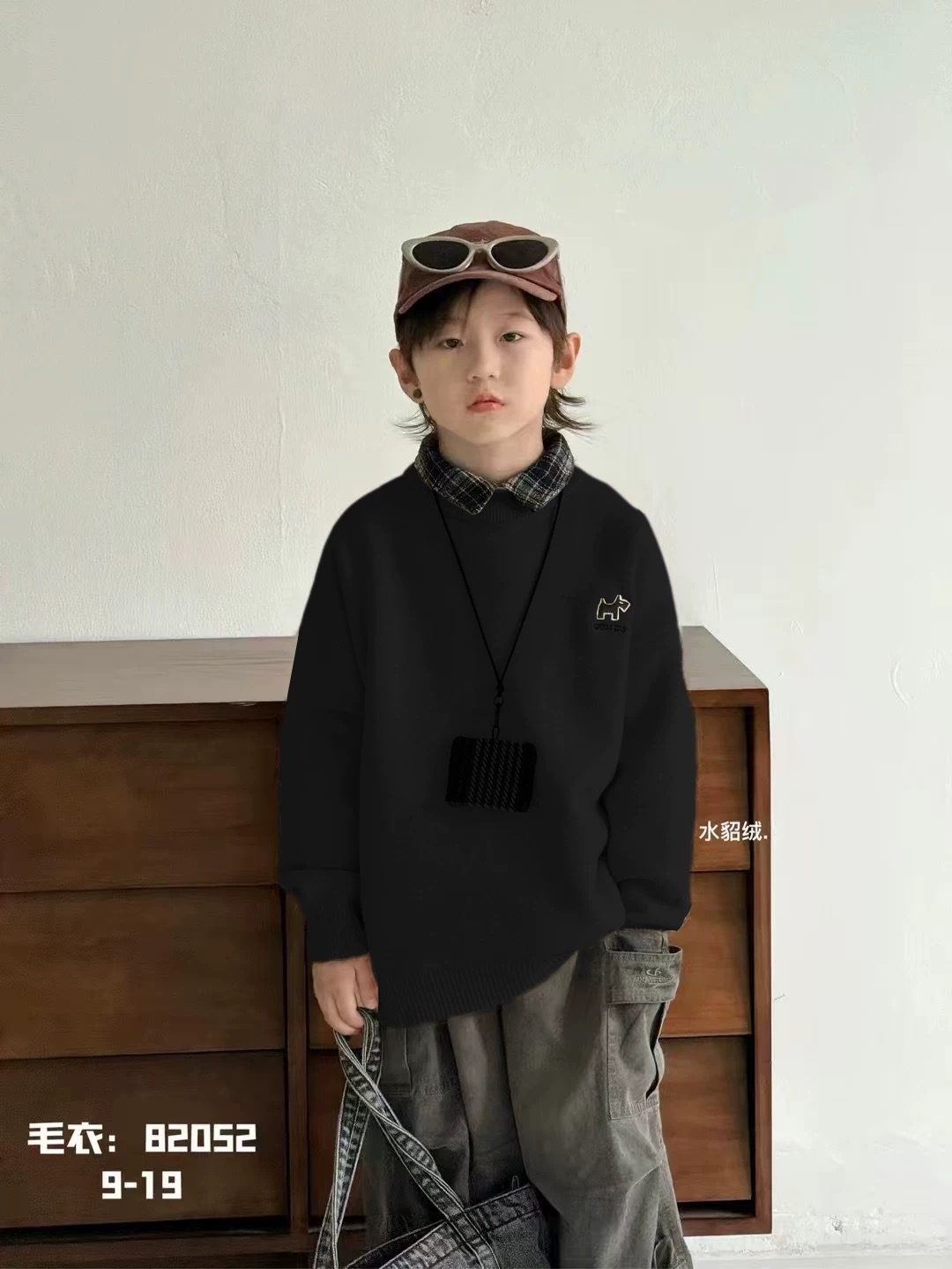 大E小E童装儿童水貂毛衣小马刺绣男童针织衫一体毛女童上衣82052