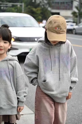 波拉韩版童装冬款儿童加绒卫衣一体绒男童连帽卫衣女童上衣印花