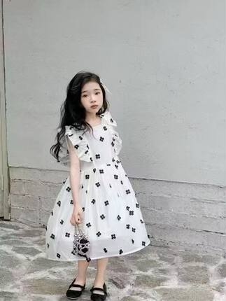 恩说童装夏季新款韩版花边女童连衣裙白色薄款小花女童长裙99003