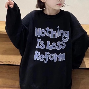 波拉韩版童装2025秋冬新款字母印花洋气男童针织衫圆领女童毛衣