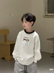 波拉韩版童装2025秋季哪扎儿童长袖T恤纯棉男童打底衫女童上衣