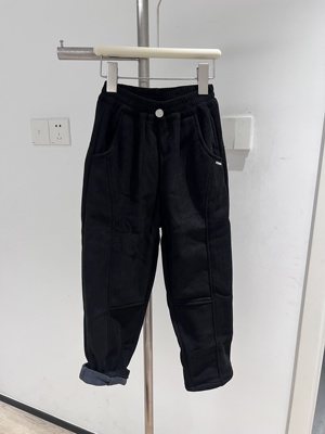 小象汉姆童装儿童加绒裤子黑色女童一体绒男童灯芯绒老爹裤不磨白