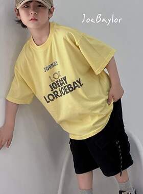 乔贝乐童装夏季韩版字母印花薄款男童短袖T恤黄色男童半袖上衣5岁