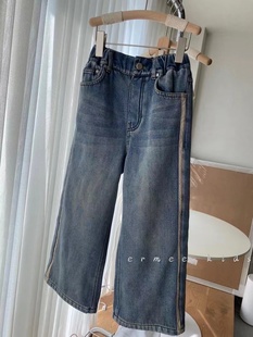 波拉韩版童装冬款儿童加绒牛仔裤一体绒超软女童直筒裤小女孩长裤