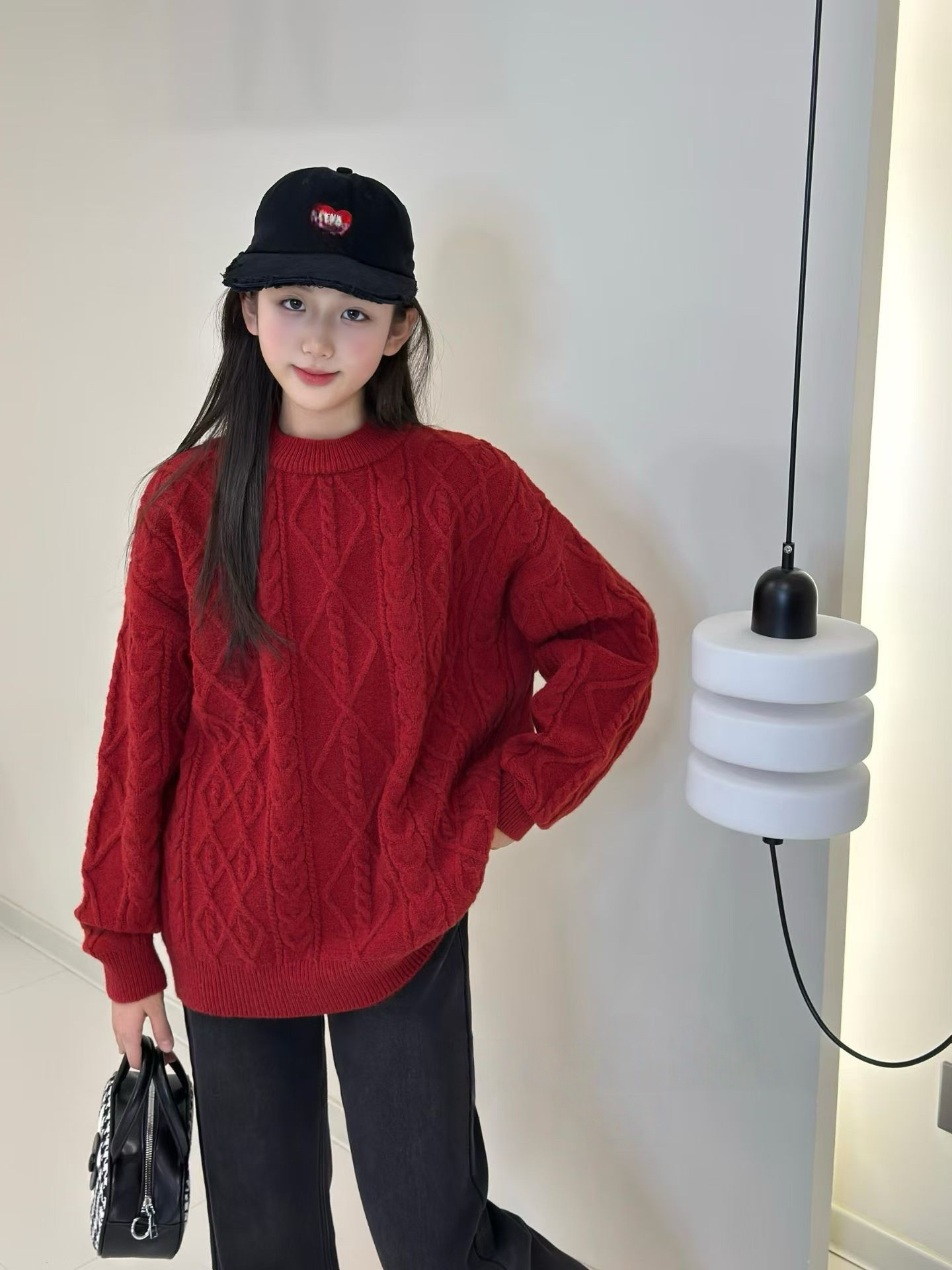 波拉韩版童装2025红色麻花儿童羊毛衫本命年女童毛衣男童针织衫