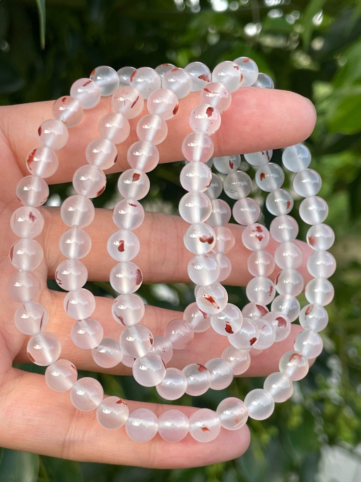 精品南红7mm108佛珠手串，高冰一点红，超强荧光