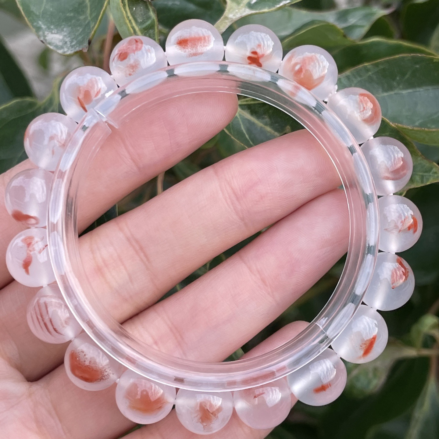 精品南红10.5mm单圈手串，高冰飘花，超强荧光