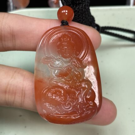 天然凉山南红玛瑙本命佛普贤菩萨生肖龙蛇守护神吊坠男女款