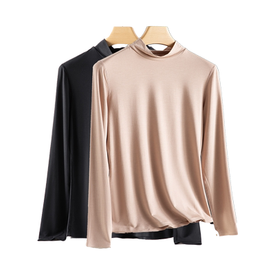 猫人女士保暖上衣内衣单件薄款无痕莫代尔打底半高领秋衣男士情侣