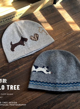100%纯羊毛HELLO TREE设计师可爱小狗毛线帽女冬天包头帽无檐便帽
