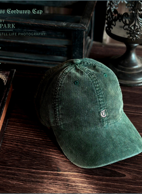 CARAPARK做旧罗马C字母小标灯芯绒棒球帽子秋冬通用脏脏帽鸭舌帽