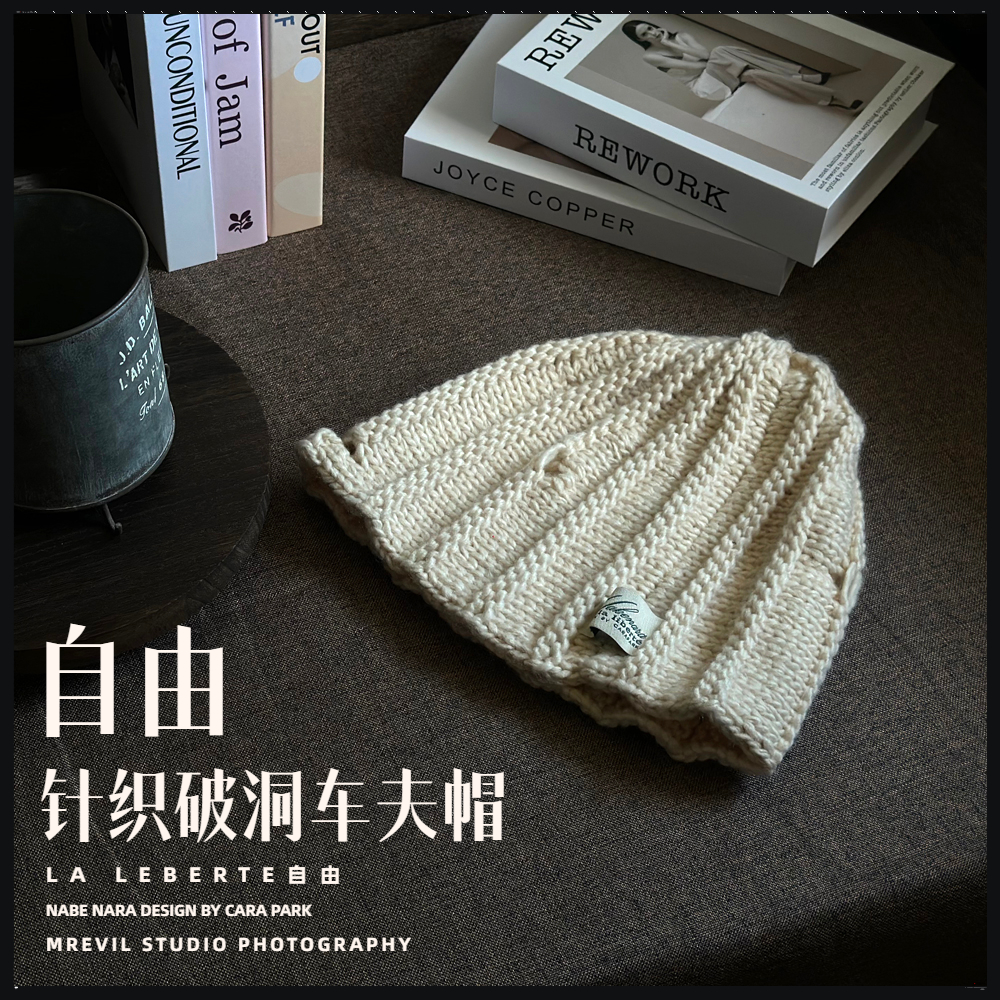NABENARA复古布标针织车夫帽