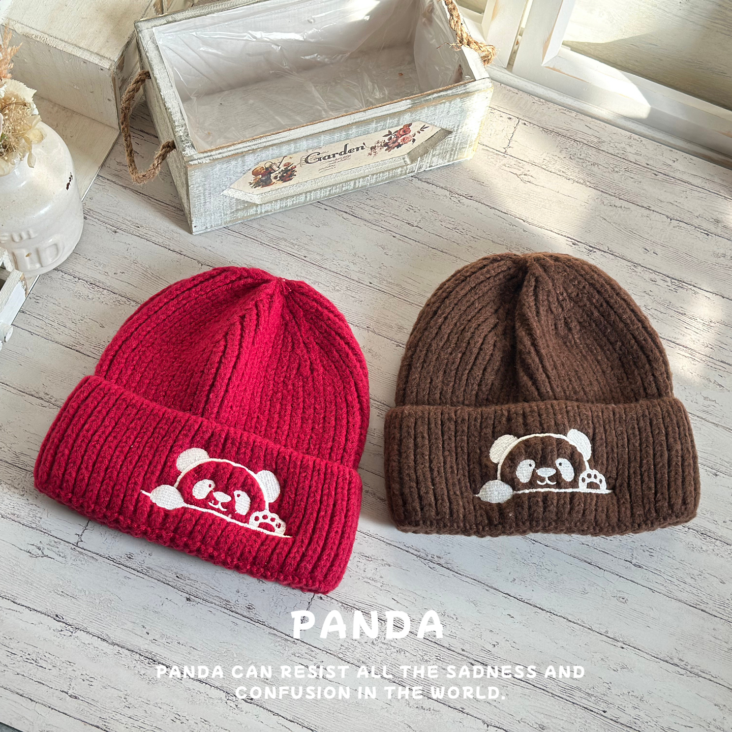 新年氛围感可爱熊猫加厚毛线帽