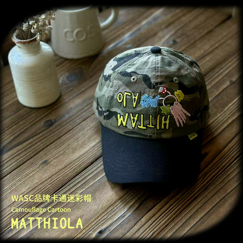 美式潮牌WASC卡通刺绣迷彩棒球帽