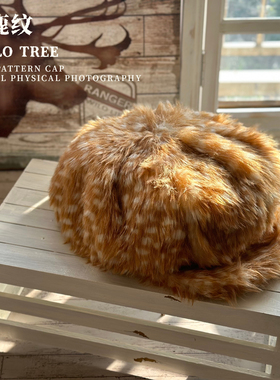 可爱小鹿纹HELLO TREE毛绒报童帽子女秋冬加厚八角帽显脸小贝雷帽