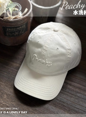 韩国peachy字母软顶棒球帽子男女休闲显脸小鸭舌帽韩版防晒鸭舌帽