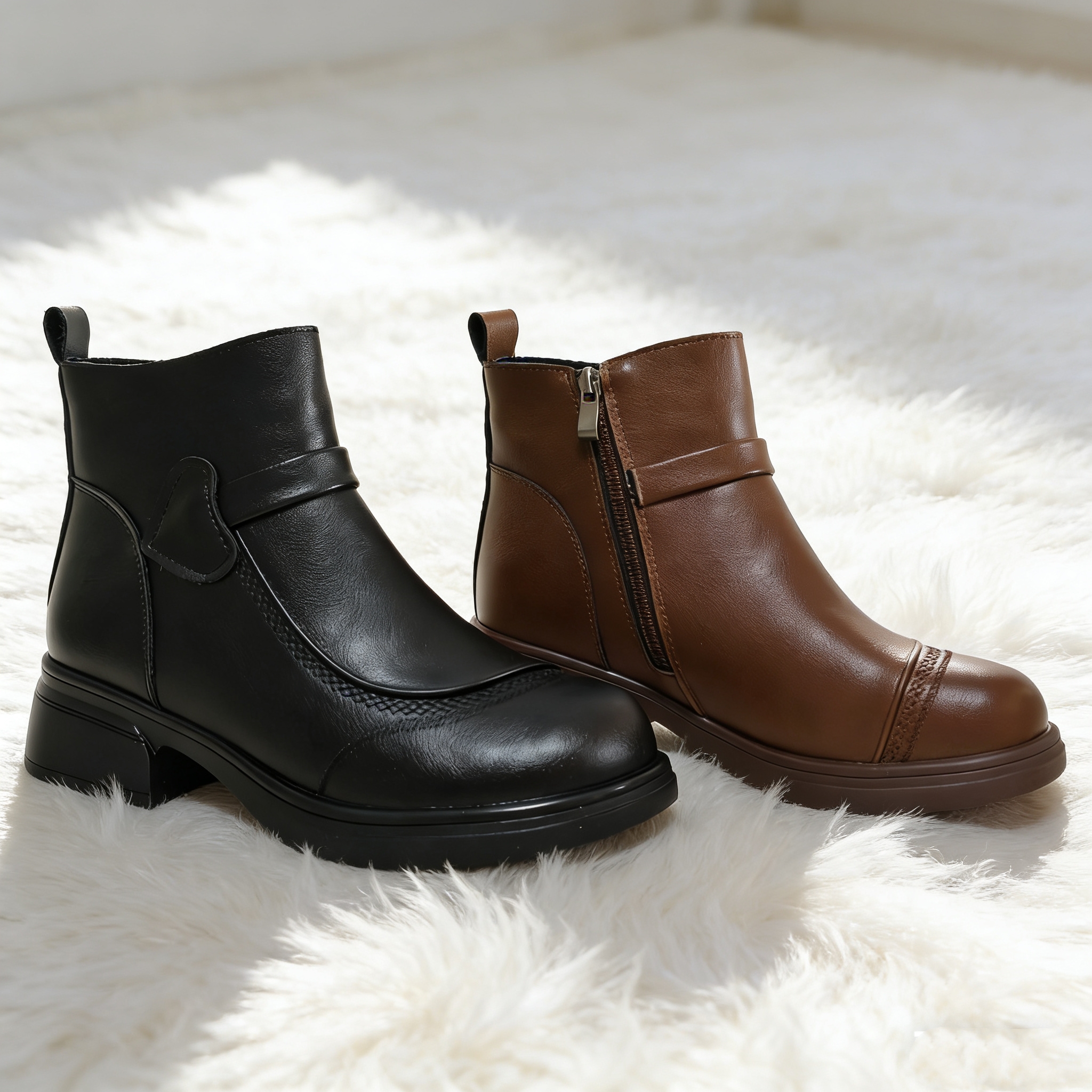 冬季女靴侧拉链低跟软底加绒保暖棉靴短靴舒适妈妈鞋8838