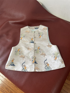 限量新中式 真丝宋锦银色铜扣高级感马夹温婉风韵圆领复古国风女