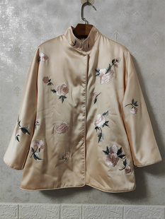 桃兮坊进口软缎满绣夹棉中国风上衣女装外套 冬季棉袄保暖不臃肿