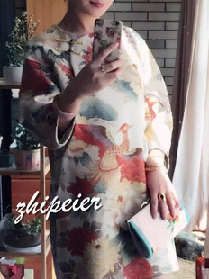 特惠秋冬新品重工精品奢华新中式 羊毛提花凤凰华服大衣斜襟外套