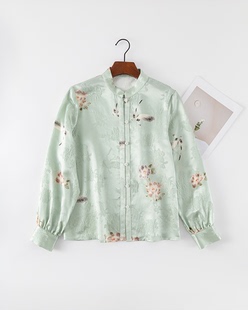 潮牌合作 春夏新款国风衬衫新中式高级感真丝套色印花长袖上衣