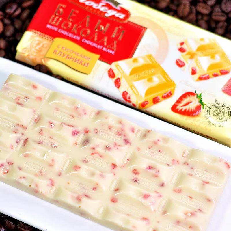 胜利牌俄罗斯进口巧可胜纯可可脂坚果葡萄干牛奶草莓夹心白巧克力