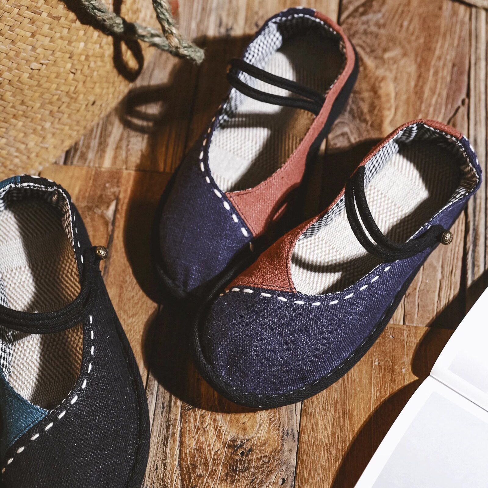 原创手工绣花千层底布鞋女春夏一字带盘扣平底舒适中国风圆头单鞋