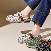 洋气 一脚蹬扣带草编底舒适便捷透气时尚 春夏刺绣勃肯鞋 女包头拖鞋