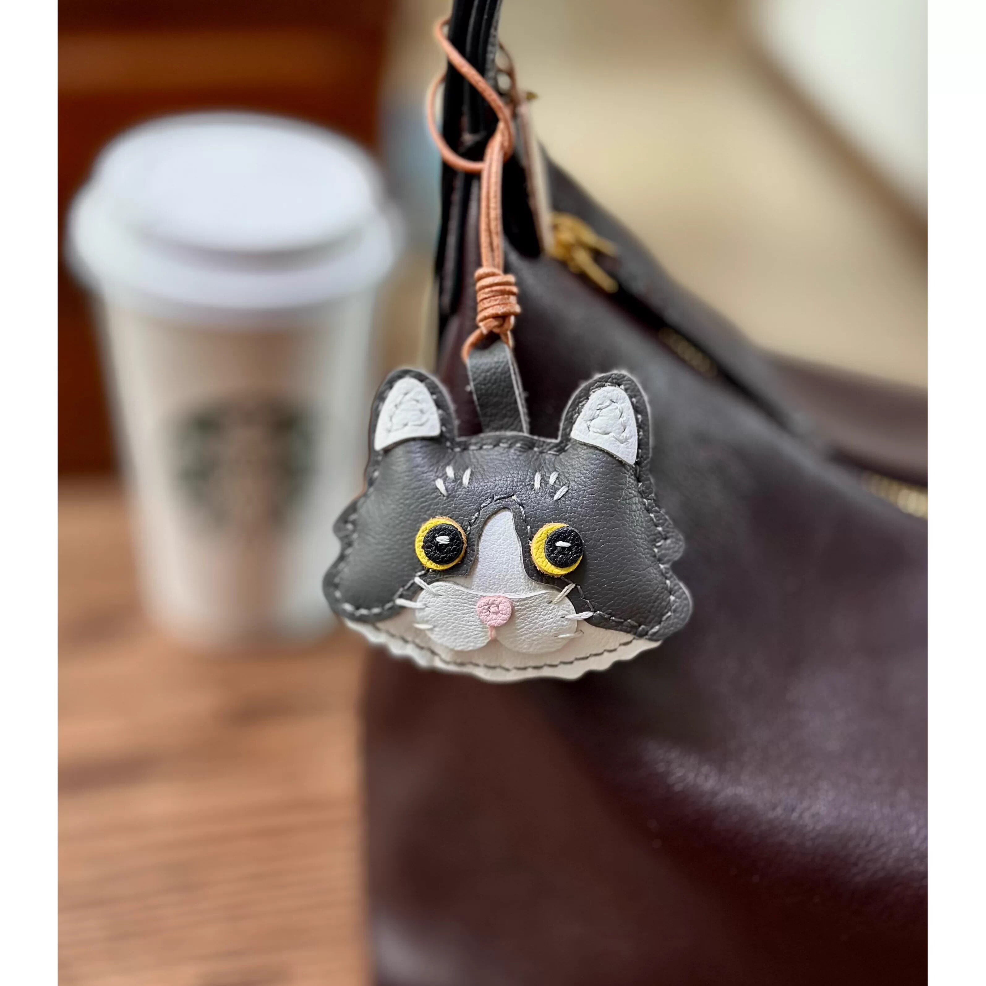 法国羊皮猫咪挂件手工缝制英短布偶猫猫头包挂件真皮挂饰创意礼物