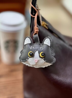 法国羊皮猫咪挂件手工缝制英短布偶猫猫头包挂件真皮挂饰创意礼物