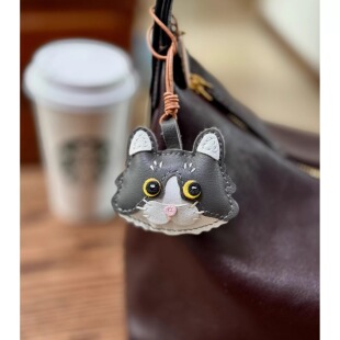 法国羊皮猫咪挂件手工缝制英短布偶猫猫头包挂件真皮挂饰创意礼物