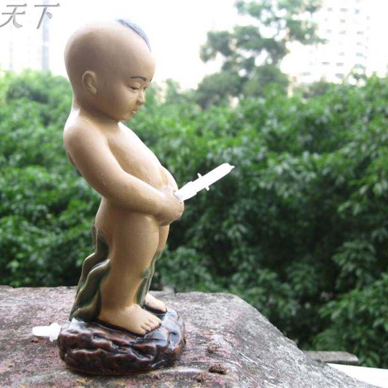 假山盆景配件上水石陶瓷尿童鱼缸摆设喷水小孩人物摆件水族装饰品