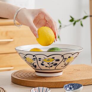 竹木本记陶瓷面碗汤碗大碗餐具釉下彩饭碗可微波8英寸斗笠碗2个装