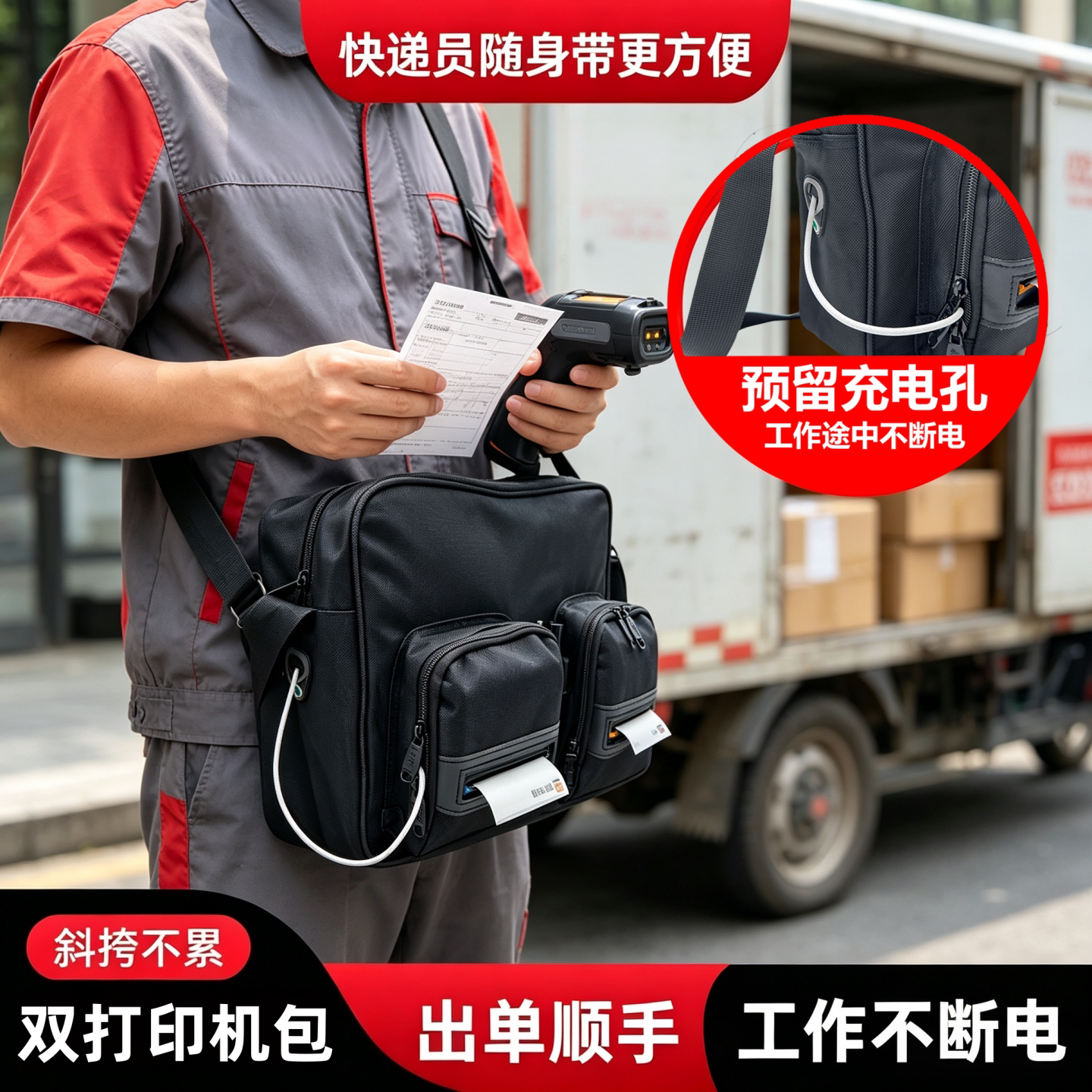 春の派D0628斜挎双打印机包大号物流快递定制便携蓝牙男背包耐磨