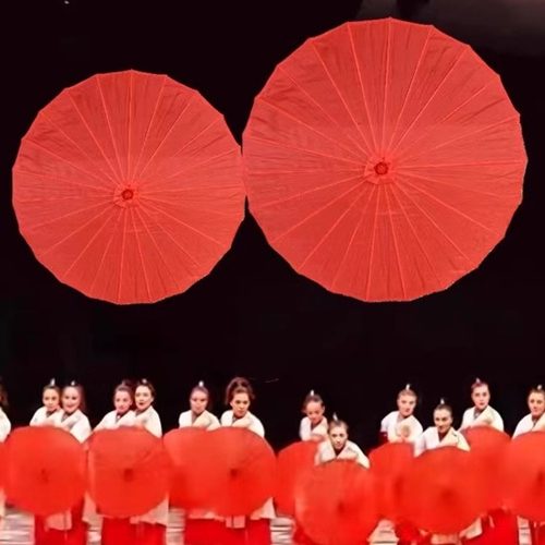 红纯色伞运动会开幕式演出舞蹈伞
