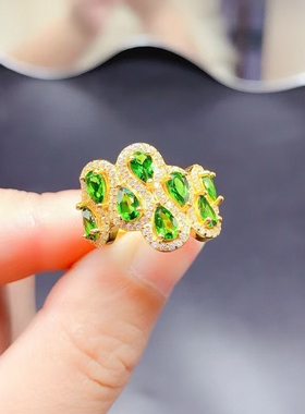 925纯银戒指活圈镶嵌8粒水滴3×5透辉石石榴石托帕石戒托银托加工