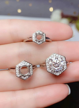 精工925纯银戒托空托活圈镶嵌圆形5/6.5/8mm一克拉两克拉银托定制