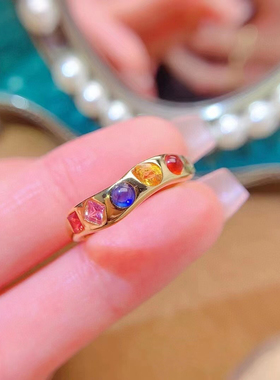 925纯银天然彩蓝宝石戒指镶嵌水滴3×4/圆3/方3空托戒托定制加工