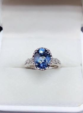 925纯银伦敦蓝托帕宝石戒指指环镶嵌椭圆8*10银托戒托来石加工