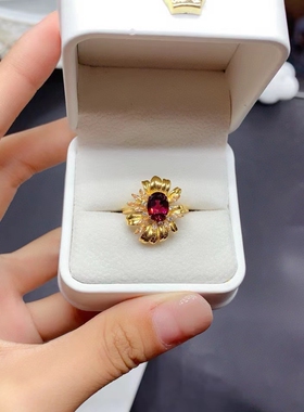 “胜利之花”925纯银镶嵌椭圆6*8红宝石戒指戒托银托空托定制批发