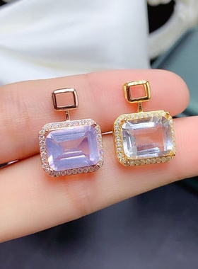 新款925纯银吊坠空托长方形8×10mm代镶水晶玉石简单时尚首饰加工