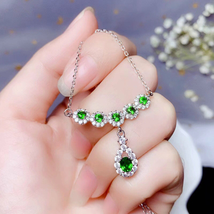 925银吊坠锁骨链镶嵌圆3×3椭圆4×5宝石翡翠透辉石空托银托加工