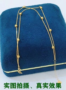 曼妮工坊双层满天星女18K黄玫瑰金彩金手链脚链转运珠项链A750