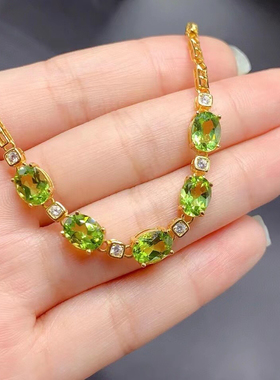 925纯银手链空托镶嵌椭圆形6*8宝石5粒橄榄石透辉石来石加工银托