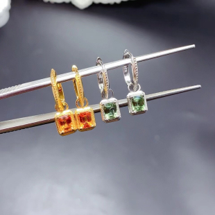 精工925银天然彩蓝宝石耳饰耳坠镶嵌长枕方3×4空托定制银托加工